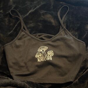 Black Crop Top with Mushroom Design